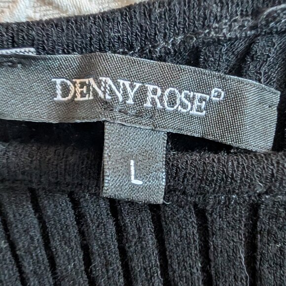 Denny Rose Black & White Ribbed Knit Dress Size L Bell Sleeves Ruffle Hem - Picture 4 of 7